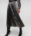Karl Lagerfeld Metallic Kl Monogram Midi Skirt In Gray