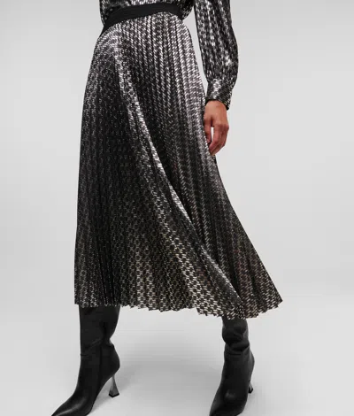 Karl Lagerfeld Metallic Kl Monogram Midi Skirt In Gray