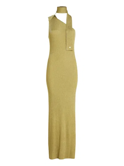 Karl Lagerfeld Metallic Knit Maxi Dress In Gold