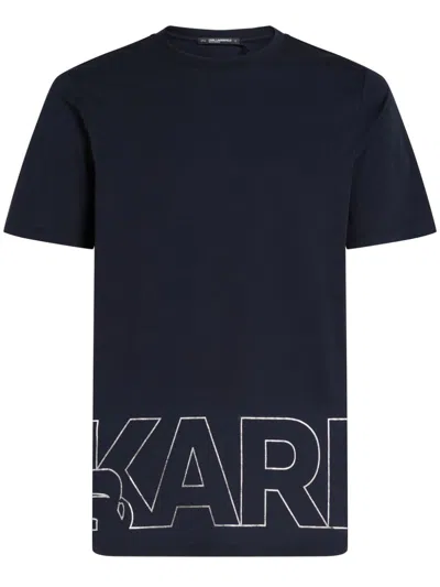 Karl Lagerfeld Metallic Logo-print T-shirt In Blue