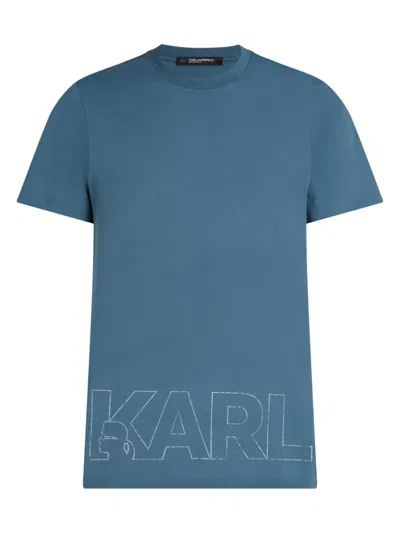 Karl Lagerfeld Metallic Logo-print T-shirt In Blue