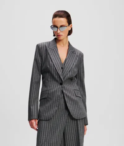 Karl Lagerfeld Metallic Pinstripe Blazer In Gray