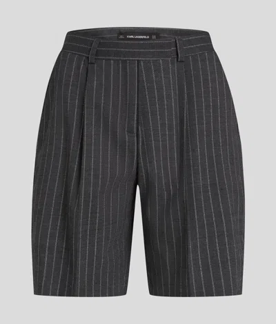 Karl Lagerfeld Metallic Pinstripe Shorts In Gray