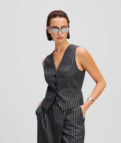 Karl Lagerfeld Metallic Pinstripe Waistcoat In Gray