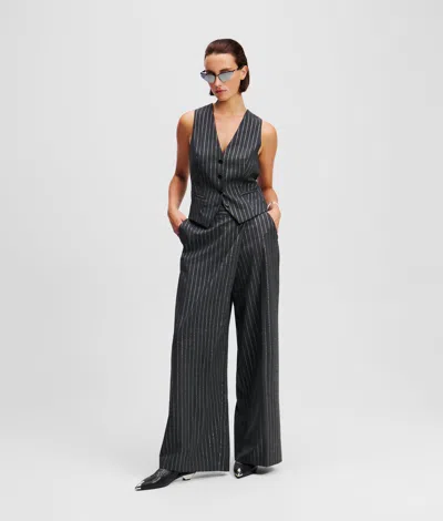 Karl Lagerfeld Metallic Pinstripe Wrap Pants In Gray