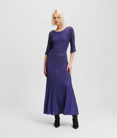 Karl Lagerfeld Metallic Pleated Knit Dress In Blue