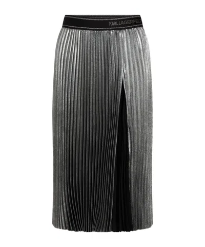 KARL LAGERFELD METALLIC PLEATED MIDI SKIRT