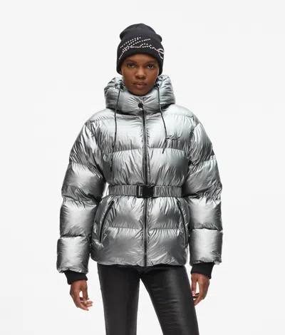 Karl Lagerfeld Metallic Puffer Jacket In Gray