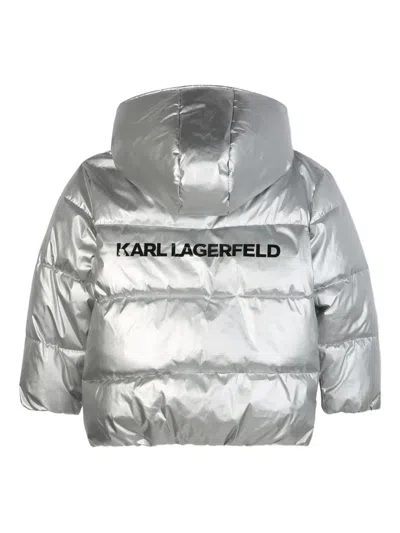 Karl Lagerfeld Metallic Quilted Puffer Jacket In Gray
