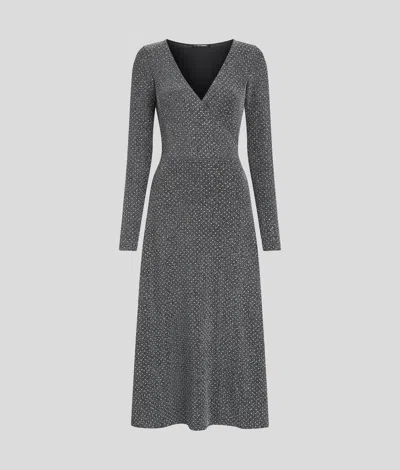 Karl Lagerfeld Metallic Rhinestone Dress In Gray