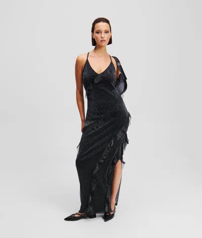 Karl Lagerfeld Metallic Ruffle Dress In Black