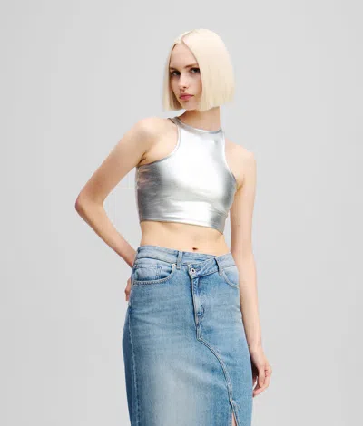 Karl Lagerfeld Metallic Tank Top In White