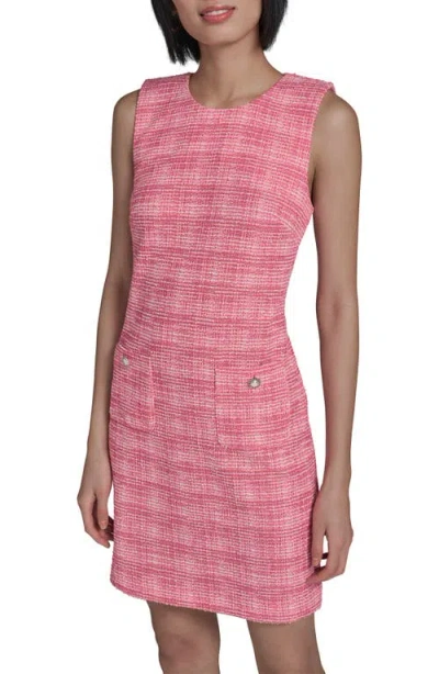 Karl Lagerfeld Metallic Tweed Shift Minidress In Pink