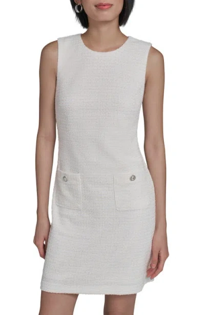 Karl Lagerfeld Metallic Tweed Shift Minidress In White