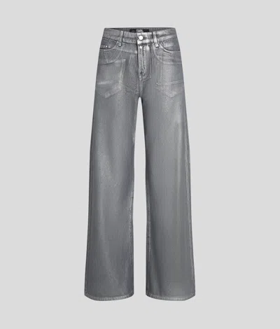 Karl Lagerfeld Metallic Wide Leg Jeans In Silver