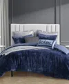 Karl Lagerfeld Microfiber Printed Channel 3 Piece Duvet Cover Set, Full/queen In Indigo