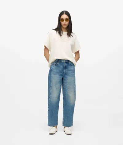 Karl Lagerfeld Mid Rise Barrel-leg Jeans In Blue