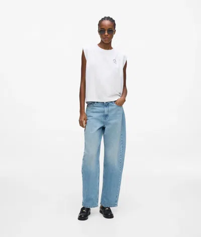 Karl Lagerfeld Mid Rise Barrel-leg Jeans In White