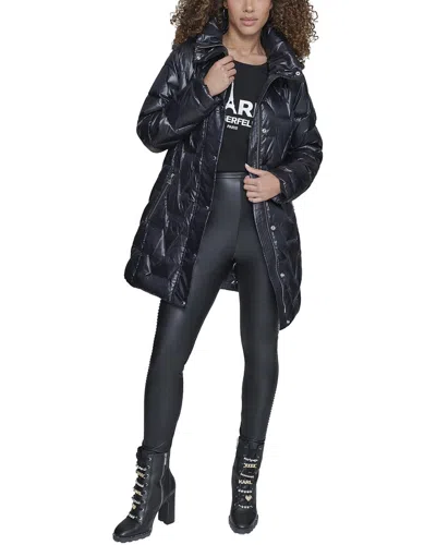 Karl Lagerfeld Midi Puffer Jacket In Black