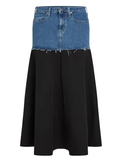 Karl Lagerfeld Midi Skirt With Denim-effect Waist In Black