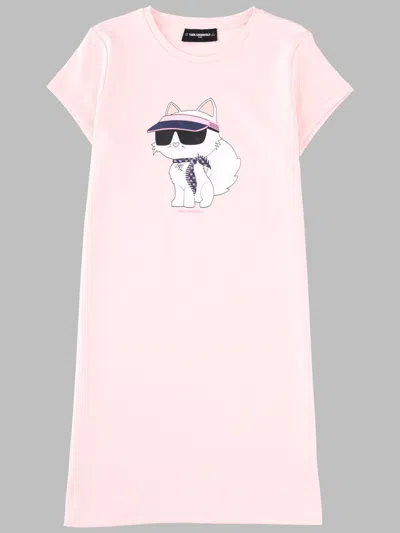 Karl Lagerfeld Mini Cotton Dress For Girls In Pink