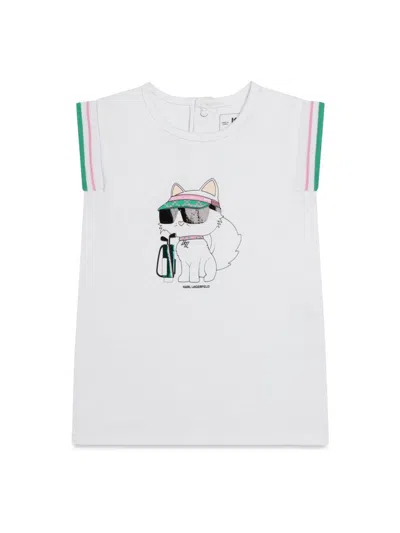 Karl Lagerfeld Mini Cotton Short Dress For Baby Girls In White