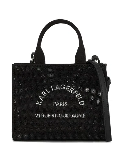 Karl Lagerfeld Mini Embellished Square Tote Bag In Black