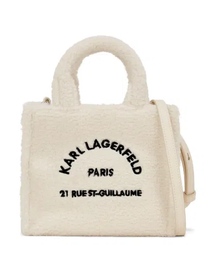 Karl Lagerfeld Mini Embroidered Tote Bag In White