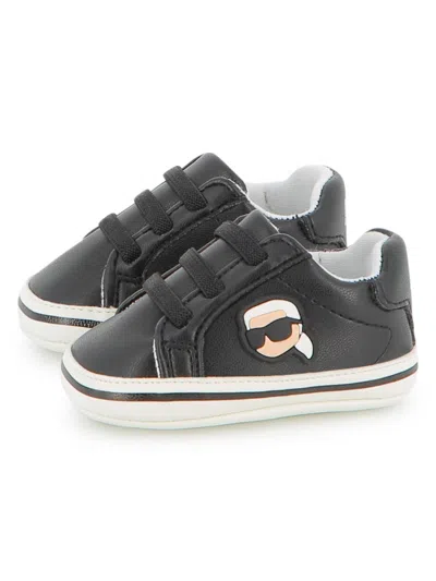 Karl Lagerfeld Mini Leather Sneakers For Baby In Black