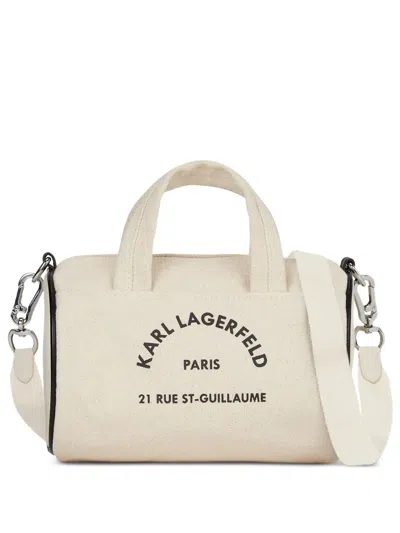 Karl Lagerfeld Mini Rue St-guillaume Canvas Duffle Bag In Neutral