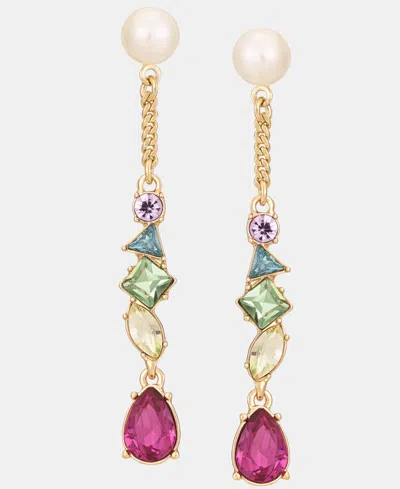 Karl Lagerfeld Mixed Crystal & Imitation Pearl Linear Drop Earrings In Multi