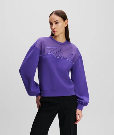 Karl Lagerfeld Mixed Fabric Karl Signature Sweatshirt In Purple