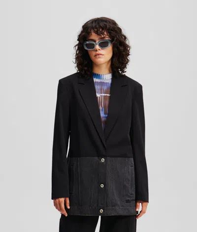 Karl Lagerfeld Mixed-material Blazer In Black