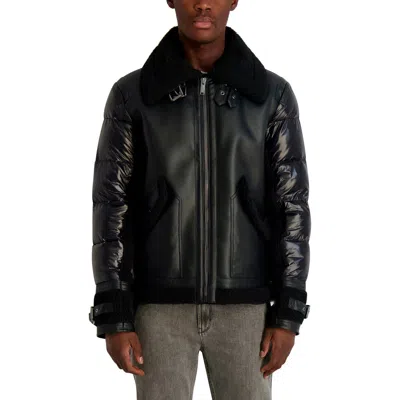 Karl Lagerfeld Mixed Media Bomber With Faux Fur Trim In Black