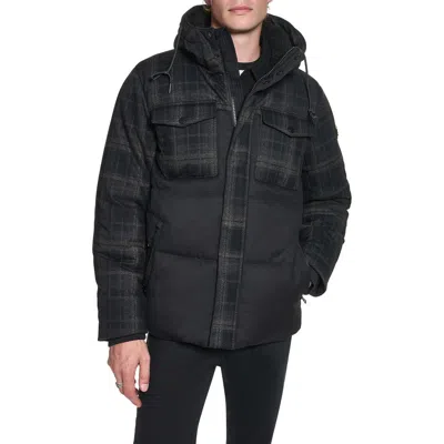 Karl Lagerfeld Mixed Media Hooded Jacket In Black