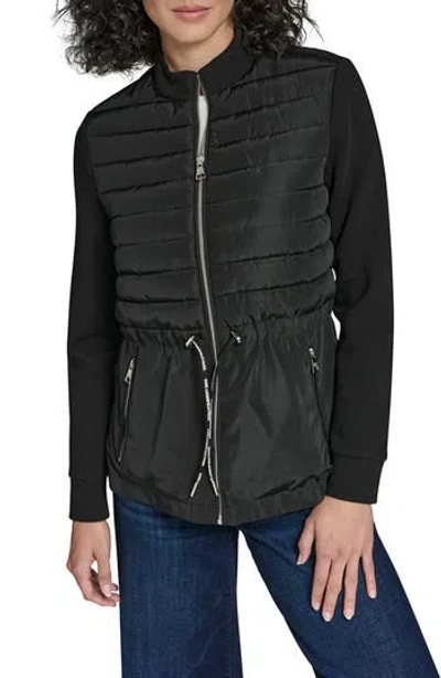 Karl Lagerfeld Mixed Media Packable Jacket In Black