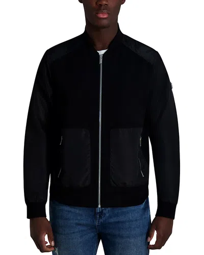 Karl Lagerfeld Mixed Media Slim Fit Bomber Jacket In Black