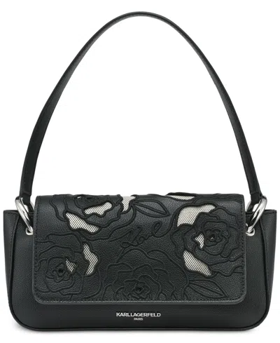 Karl Lagerfeld Monet Floral Embroidery Small Leather Shoulder Bag In Black Cutout