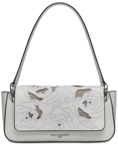 Karl Lagerfeld Monet Floral Embroidery Small Leather Shoulder Bag In Winter White,silver