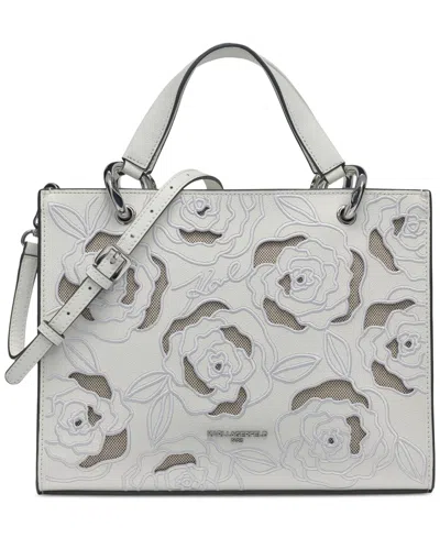 Karl Lagerfeld Monet Medium Leather Crossbody Satchel In Winter White,silver