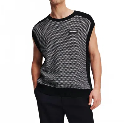 Karl Lagerfeld Mono Logo Knit Vest In Black/white
