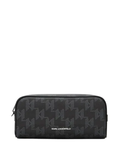 Karl Lagerfeld Monogram Canvas Washbag In Black