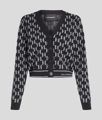 Karl Lagerfeld Monogram Cardigan In Black