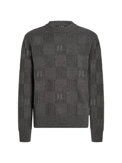 Karl Lagerfeld Monogram Checked Cotton Jumper In Grey