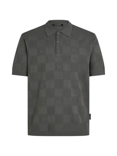 Karl Lagerfeld Monogram Checked Polo Shirt In Gray