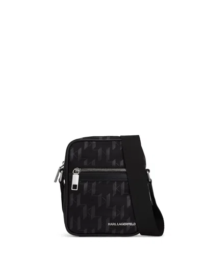 Karl Lagerfeld Monogram Cross Body Bag In Black