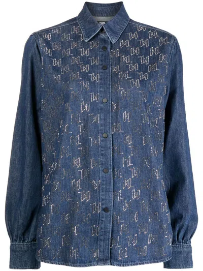Karl Lagerfeld Monogram-embellished Denim Shirt In Blue