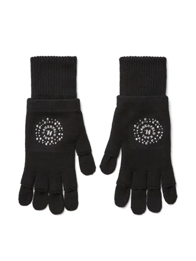 Karl Lagerfeld Kids' Monogram-embellished Gloves In 黑色