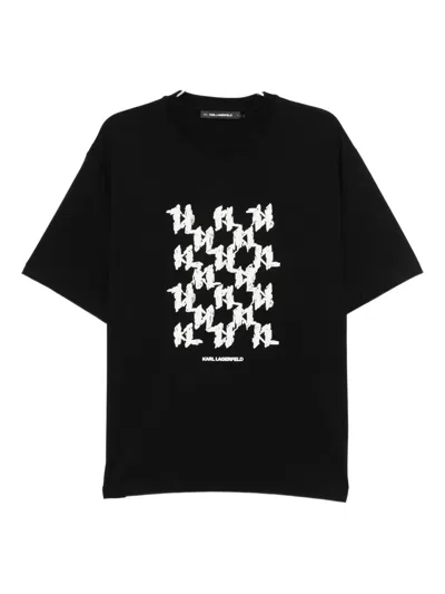 Karl Lagerfeld Monogram-embossed T-shirt In Black