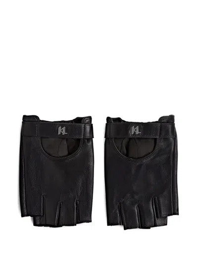 Karl Lagerfeld Monogram Fingerless Leather Gloves
